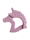 One unicorn silicone teether with white background. Lilac 