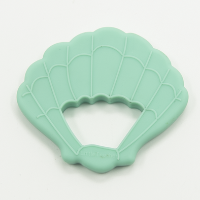 Tropical seashell teether, white background. 
